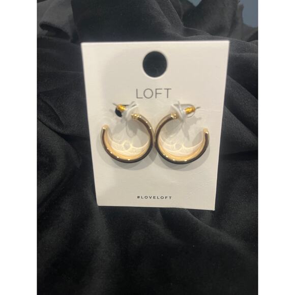NWT Ann Taylor Loft Brown Enamel and Gold 1" Hoop Earrings with post-back - Picture 8 of 8